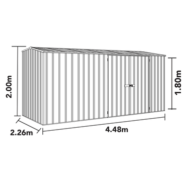 Absco 4.48mW x 2.26mD x 2.00mH Double Door Workshop Shed - Zincalume - Shed City